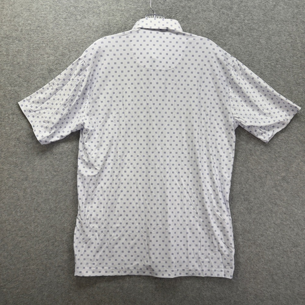 Collars & Co Polo Shirt Mens Medium White Blue Geometric Featherweight Stretch - Picture 6 of 6